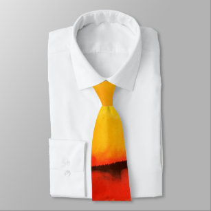 Modern Red Yellow Abstract Art Painting Tie