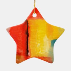 Modern Red Yellow Abstract Painting Ceramic Tree Decoration