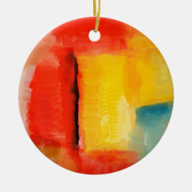 Modern Red Yellow Abstract Painting Ceramic Tree Decoration (Front)