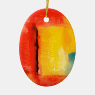Modern Red Yellow Abstract Painting Ceramic Tree Decoration