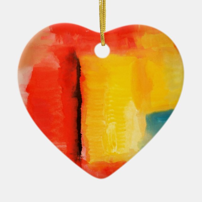 Modern Red Yellow Abstract Painting Ceramic Tree Decoration (Front)