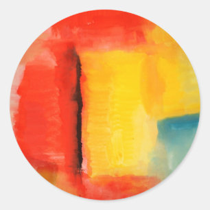 Modern Red Yellow Abstract Painting Classic Round Sticker