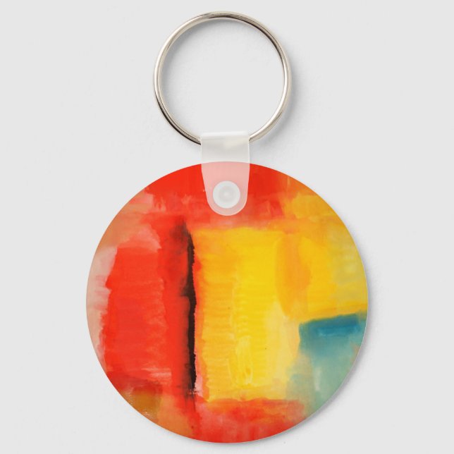 Modern Red Yellow Abstract Painting Key Ring (Front)