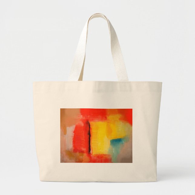 Modern Red Yellow Abstract Painting Large Tote Bag (Front)