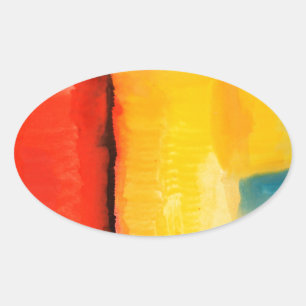 Modern Red Yellow Abstract Painting Oval Sticker