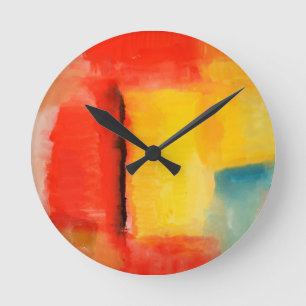 Modern Red Yellow Abstract Painting Round Clock