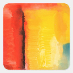 Modern Red Yellow Abstract Painting Square Sticker