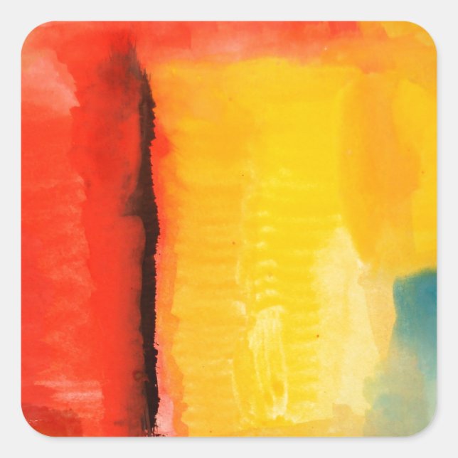 Modern Red Yellow Abstract Painting Square Sticker (Front)