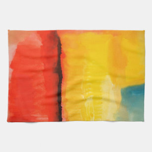 Modern Red Yellow Abstract Painting Tea Towel
