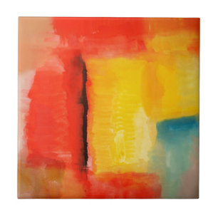 Modern Red Yellow Abstract Painting Tile