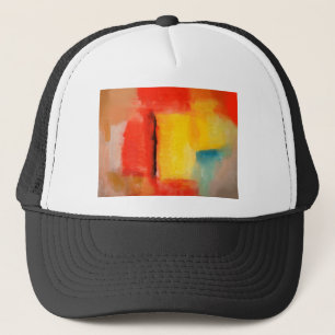 Modern Red Yellow Abstract Painting Trucker Hat