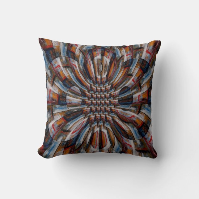 Modern Red Yellow Brown Blue Soft Colour Abstract Cushion (Front)