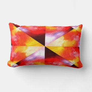 Modern Red Yellow Brown Colourful Abstract Lumbar Cushion