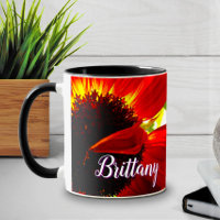 Modern red yellow daisy close-up photo custom name