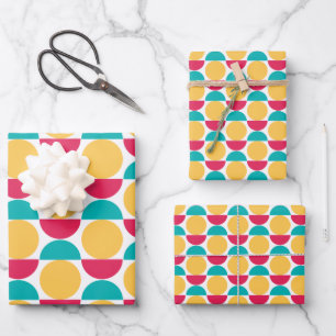Modern Red Yellow Teal Geometric Shapes Wrapping Paper Sheet