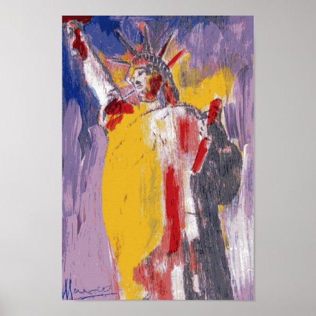 Modern red yellow watercolor Statue of Liberty Poster (Front)