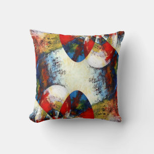 Modern Red Yellow White Blue Colourful Abstract Cushion
