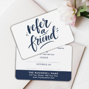 Modern Referral Navy Blue White Discount Script Card