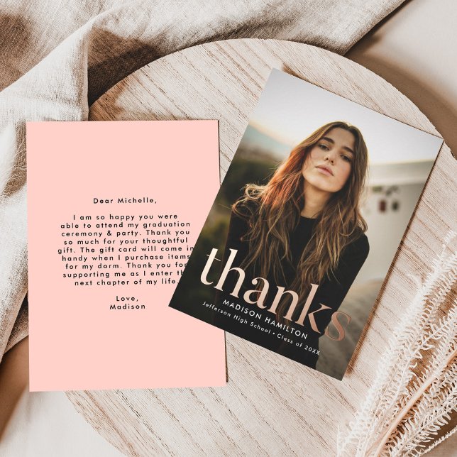 Modern Refined Rose Foil Graduation Thank You Card (Creator Uploaded)