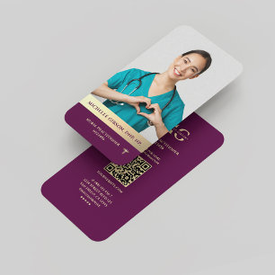 Modern Registered Nurse Elegant Luxury Purple Gold Business Card