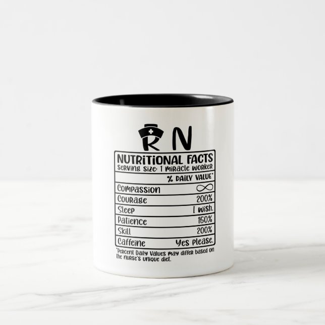 Modern Registered Nurse RN Nutritional Fact Two-Tone Coffee Mug (Center)