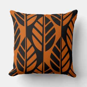 Modern Regular Black And Orange Leaves Pattern  Cushion