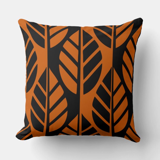 Modern Regular Black And Orange Leaves Pattern  Cushion (Front)