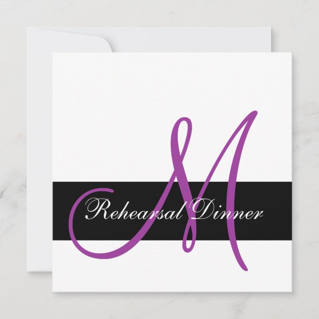 Modern Rehearsal Dinner Invitation Monogram Purple (Front)