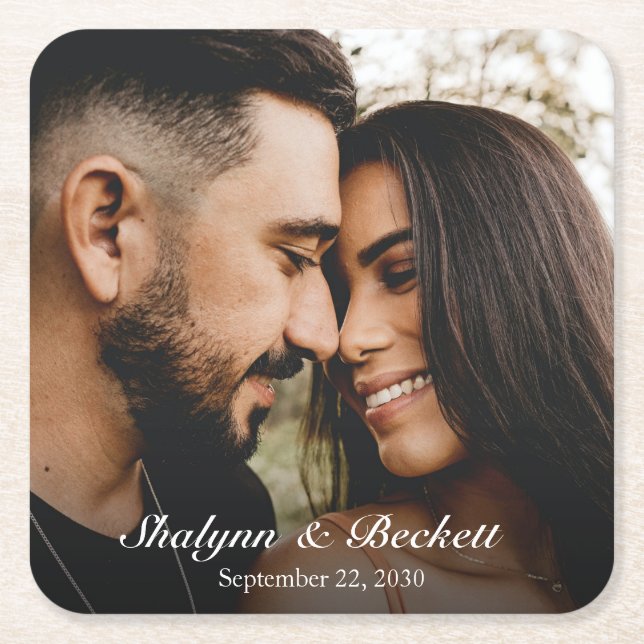 Modern Rehearsal Dinner Photo Square Paper Coaster (Front)