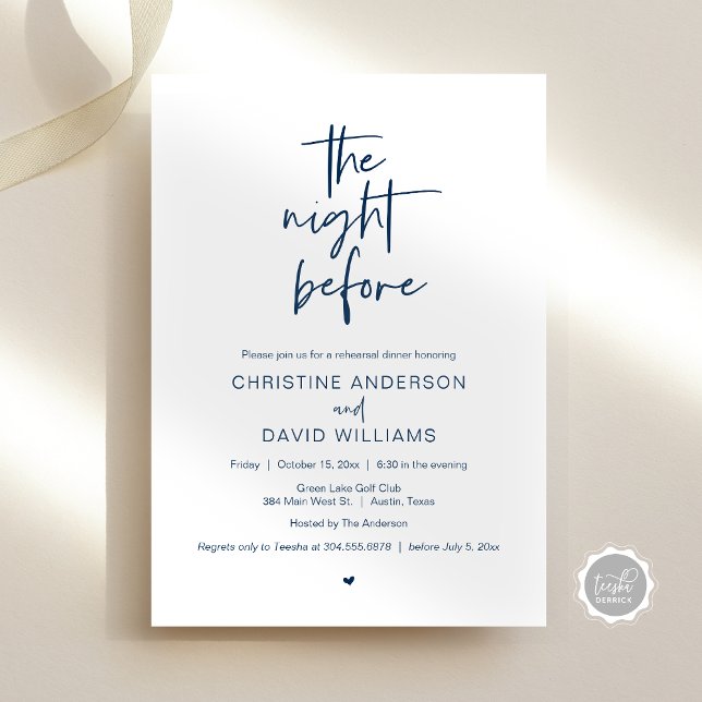 Modern Rehearsal Dinner, The night before Invitati Invitation (The Night Before, Modern Wedding Rehearsal Dinner, Celebration Invitation Card, in Navy Blue)