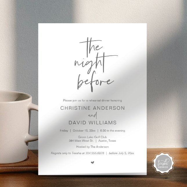 Modern Rehearsal Dinner, The night before Invitati Invitation (The Night Before, Modern Wedding Rehearsal Dinner, Celebration Invitation Card, in Dark grey)
