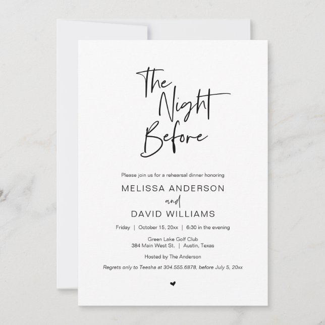 Modern Rehearsal Dinner, The night before Invitation (Front)