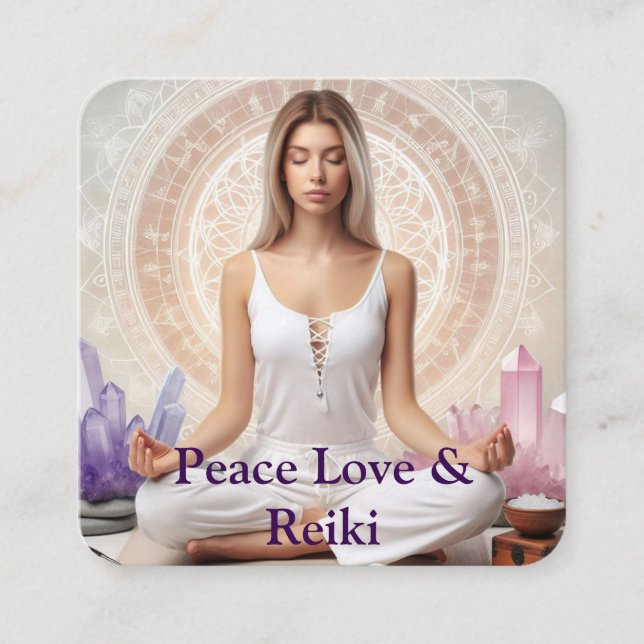 Modern Reiki Love Chakra Spiritual Meditation Square Business Card (Front)