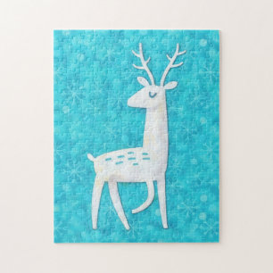 Modern Reindeer Art Snowflakes Christmas Holiday Jigsaw Puzzle