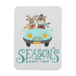 Modern Reindeer & Bear Holiday Magnet