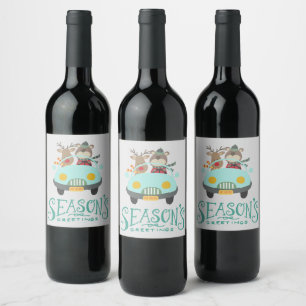 Modern Reindeer & Bear Holiday Wine Label