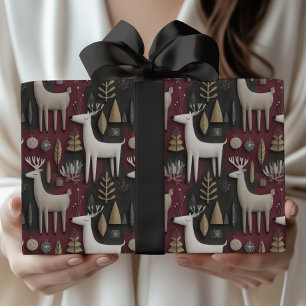 Modern Reindeer Christmas Gift Wrap in Festive Red