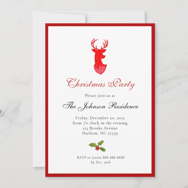 Modern Reindeer Christmas Holiday Party   Announcement (Front)
