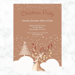 Modern Reindeer Christmas Party Brown Invitation
