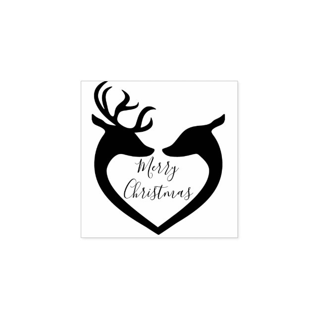 Modern Reindeer Heart Merry Christmas Names Rubber Rubber Stamp (Imprint)