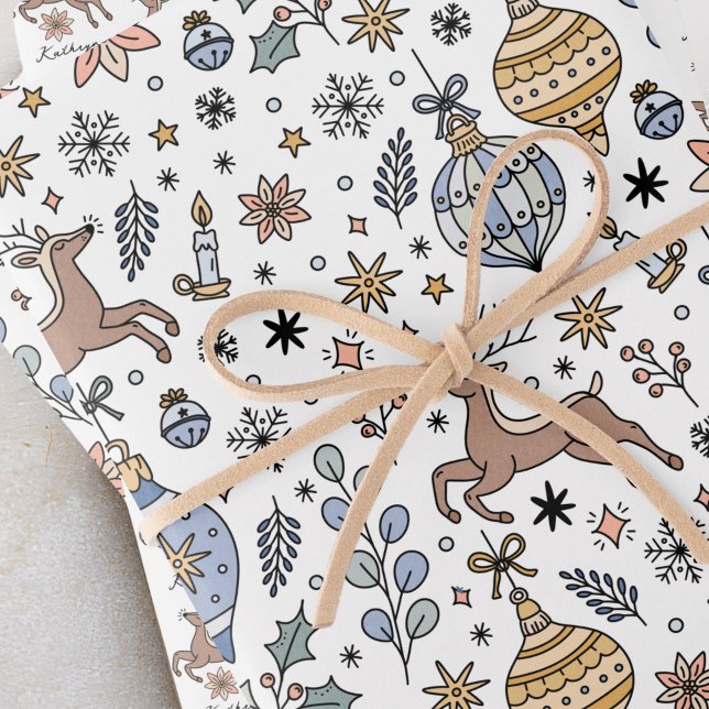 Modern Reindeer Pattern Personalized Christmas Wrapping Paper Sheet (Creator Uploaded)