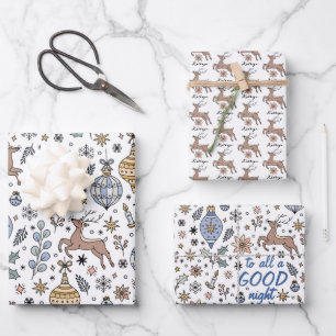 Modern Reindeer Pattern Personalized Christmas Wrapping Paper Sheet