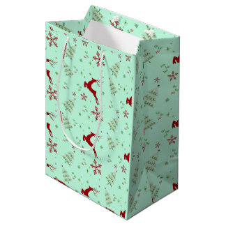 Modern Reindeer & Snowflake Gift Wrap Set Medium Gift Bag