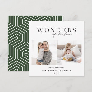 Modern religious 2 photo Christmas green geometric Holiday Card