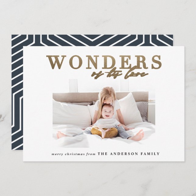 Modern religious chic gold multi photo Christmas Holiday Card (Front/Back)