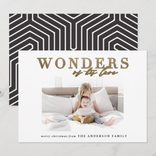 Modern religious chic gold multi photo Christmas Holiday Card