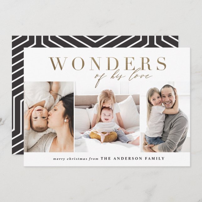 Modern religious chic gold multi photo christmas holiday card (Front/Back)