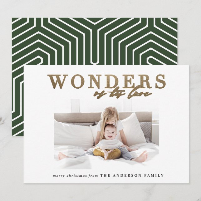 Modern religious chic gold multi photo Christmas Holiday Card (Front/Back)