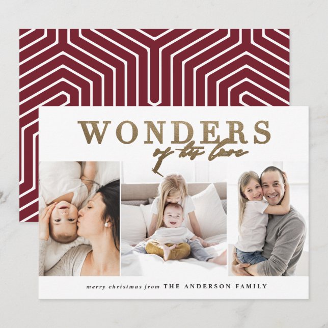 Modern religious chic gold multi photo christmas holiday card (Front/Back)