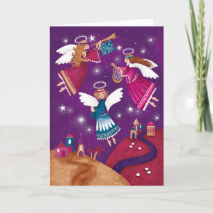 Modern religious Chritmas, three angels Holiday Card